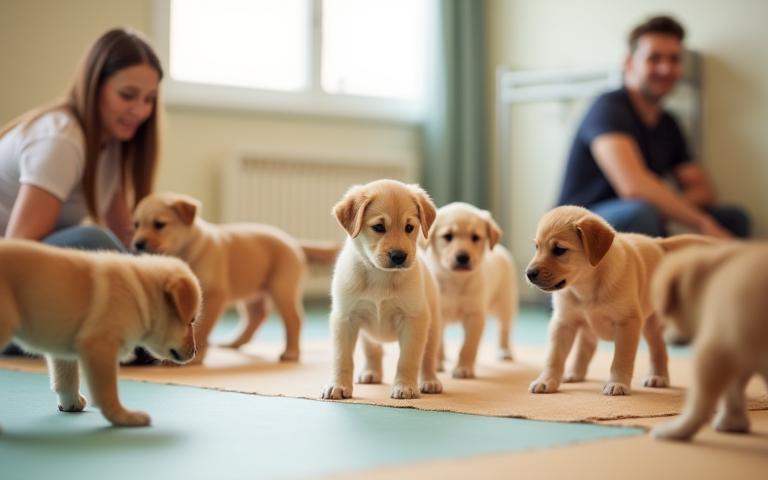 Group puppy socialisation class in action