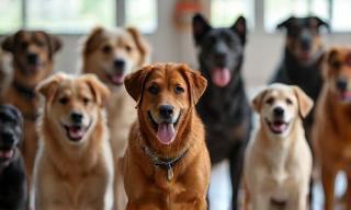 Diverse group of dogs at training class