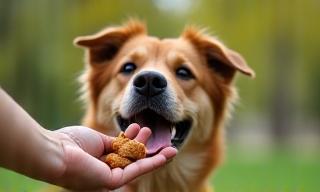 Dog receiving a treat for good behaviour